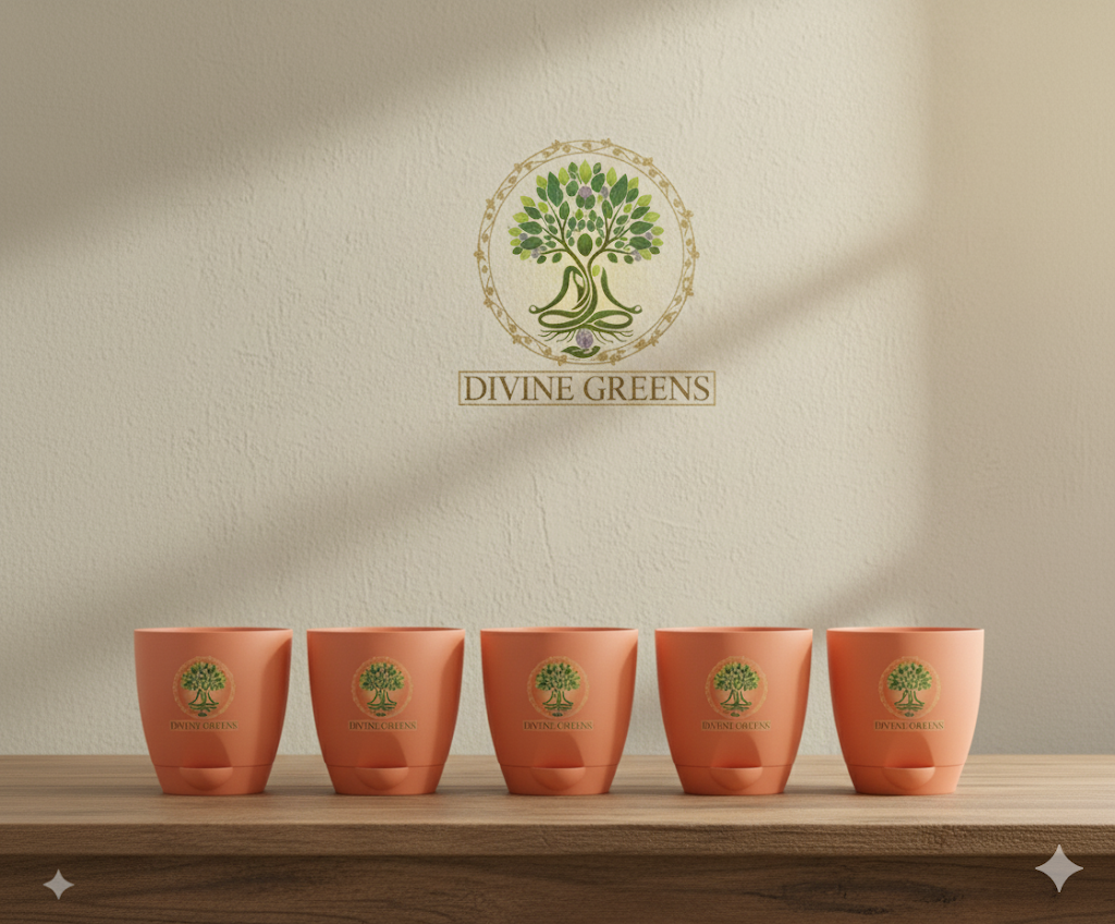 set 0f 5 pots- 4 inch self watering pot- peach colour