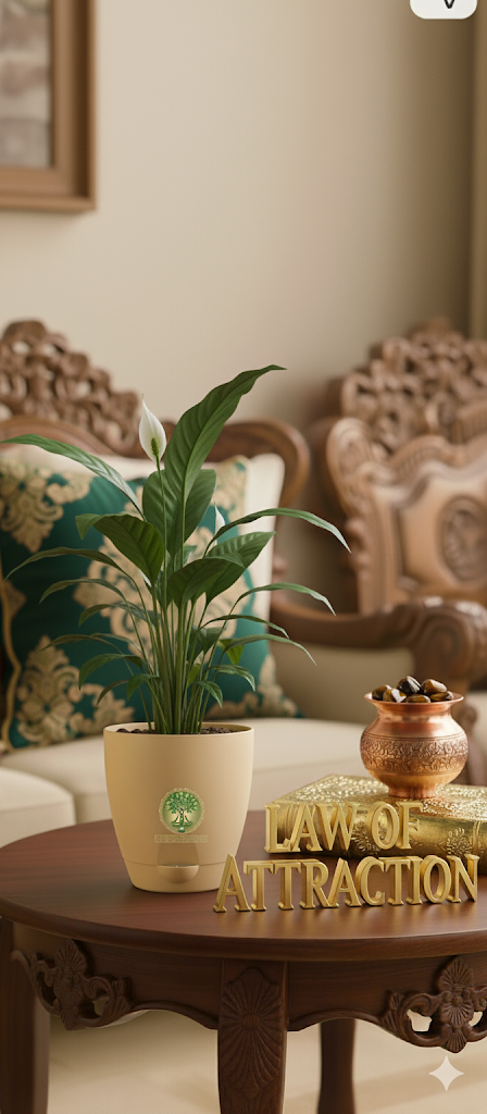 PEACE LILY + self watering POT + TIGER EYE CRYSTAL