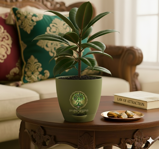 RUBBER PLANT+ SELF WATERING POT+ TIGER EYE TUMBLE