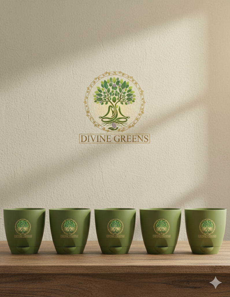 set of 5 pots- 4 inch size self watering pot-olive colour