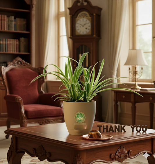 SPIDER PLANT + self watering POT+ TIGER EYE TUMBLE